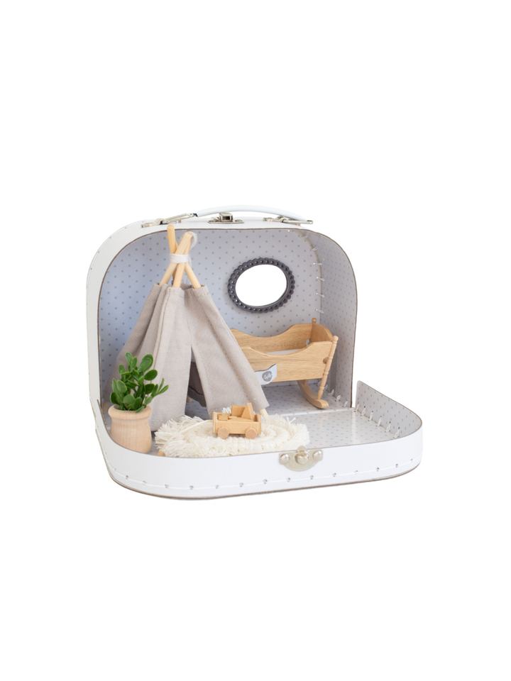 Small Suitcase Traveling Dollhouse Room | White