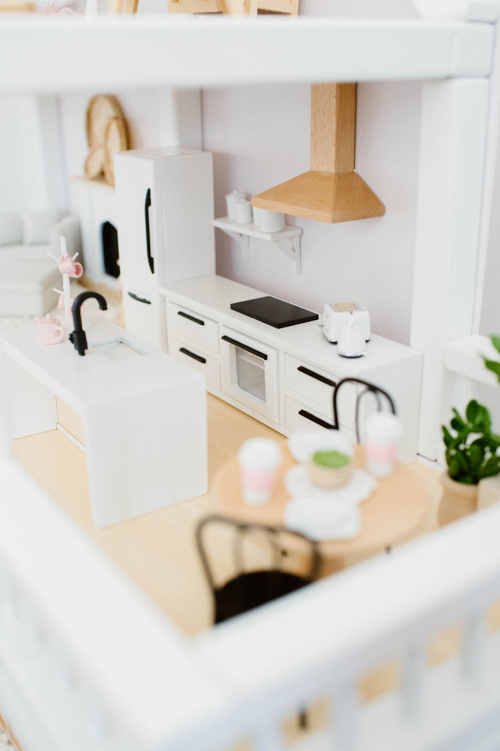 *FLAWED* Modern Straight Kitchen Base Cabinets + Cooktop + Oven | White